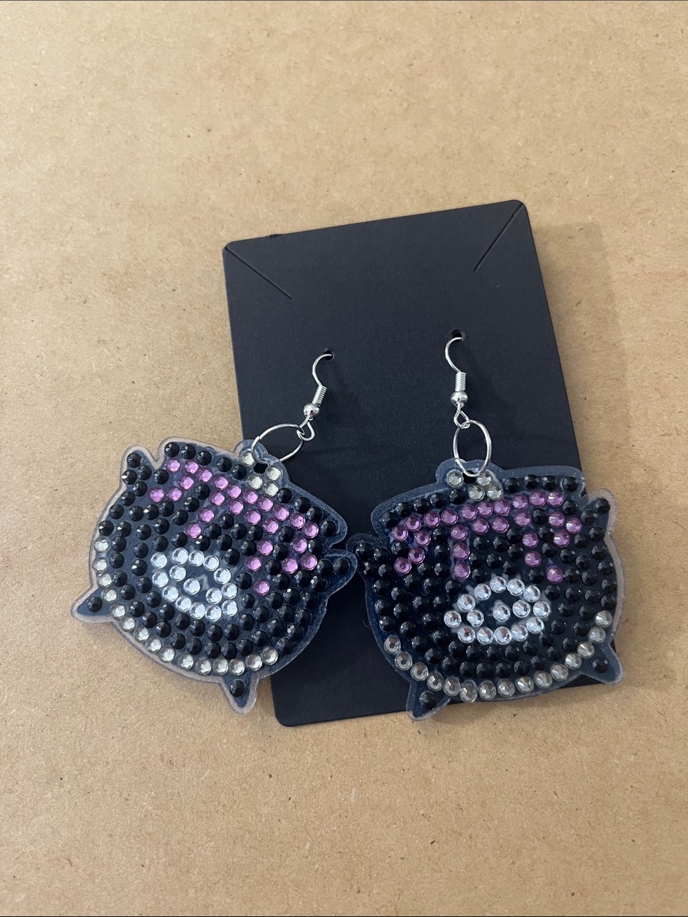 Black & Pink Crystal Witches Caldron Earrings